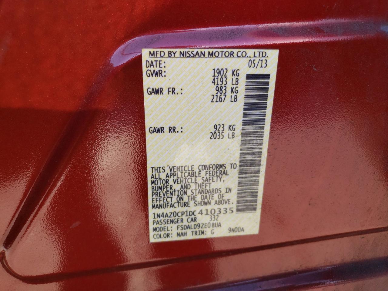 1N4AZ0CP1DC410335 2013 Nissan Leaf S