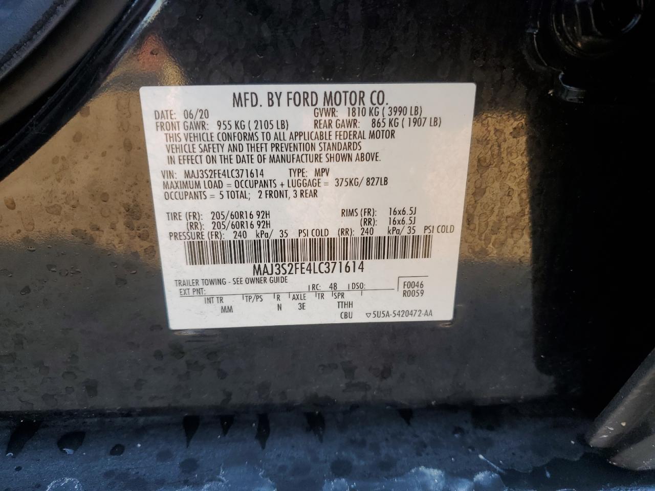 2020 Ford Ecosport S VIN: MAJ3S2FE4LC371614 Lot: 76846774