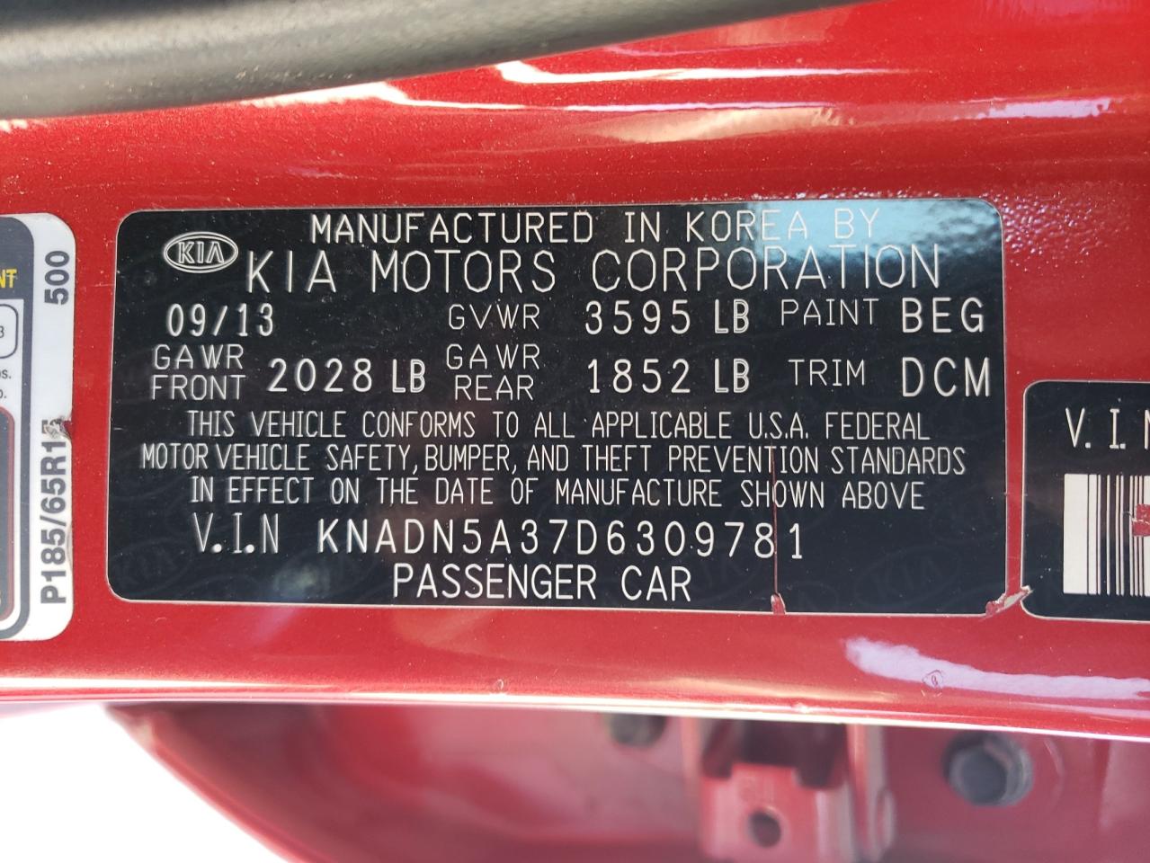 2013 Kia Rio Ex VIN: KNADN5A37D6309781 Lot: 75769204