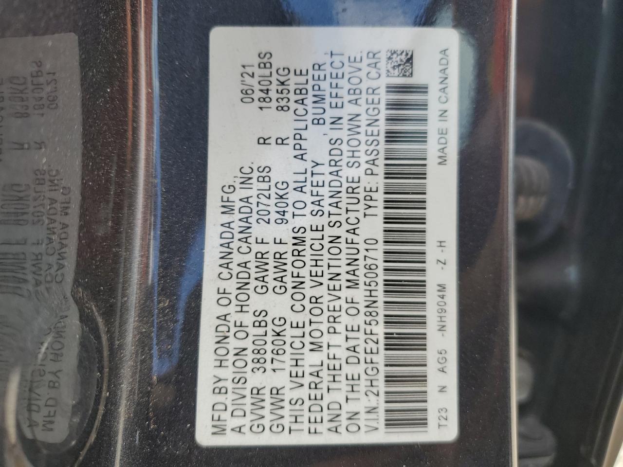 2HGFE2F58NH506710 2022 Honda Civic Sport 2HGFE2F58NH506710 2022 Honda Civic Sport