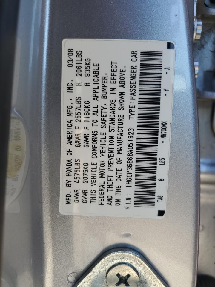 1HGCP36868A051923 2008 Honda Accord Exl