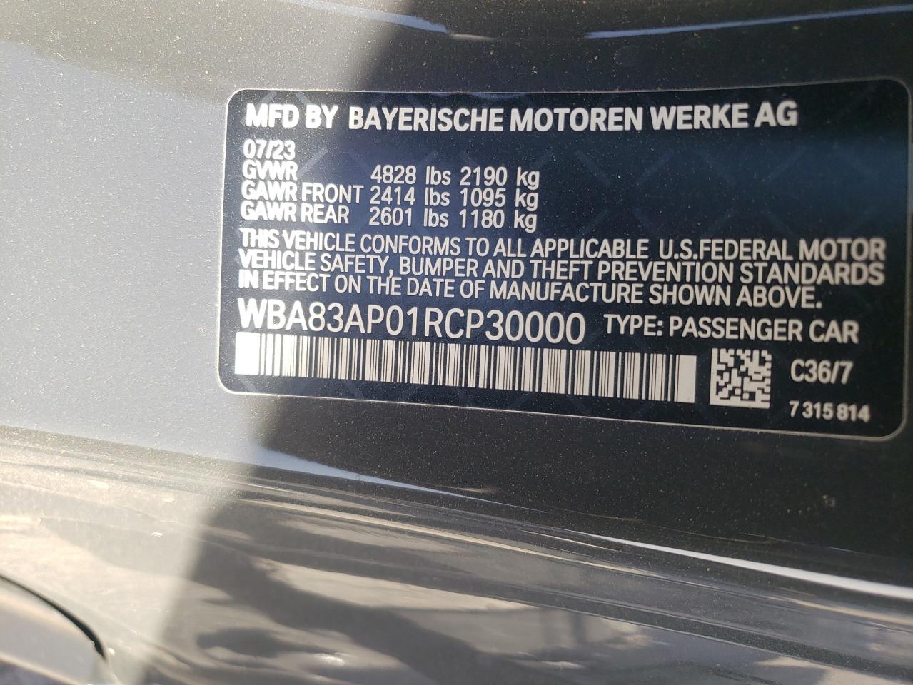 2024 BMW M440I VIN: WBA83AP01RCP30000 Lot: 77032014