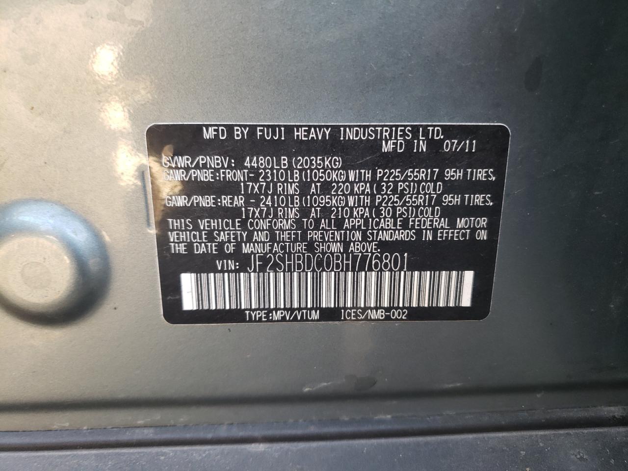 2011 Subaru Forester 2.5X Premium VIN: JF2SHBDC0BH776801 Lot: 78457504