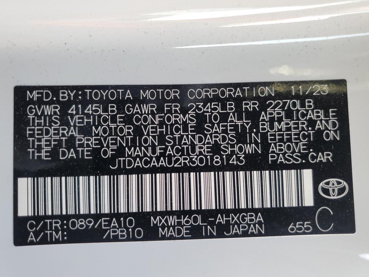 2024 Toyota Prius Le VIN: JTDACAAU2R3018143 Lot: 73683404