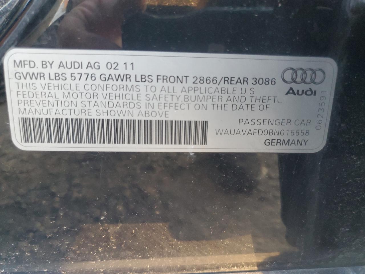 WAUAVAFD0BN016658 2011 Audi A8 Quattro