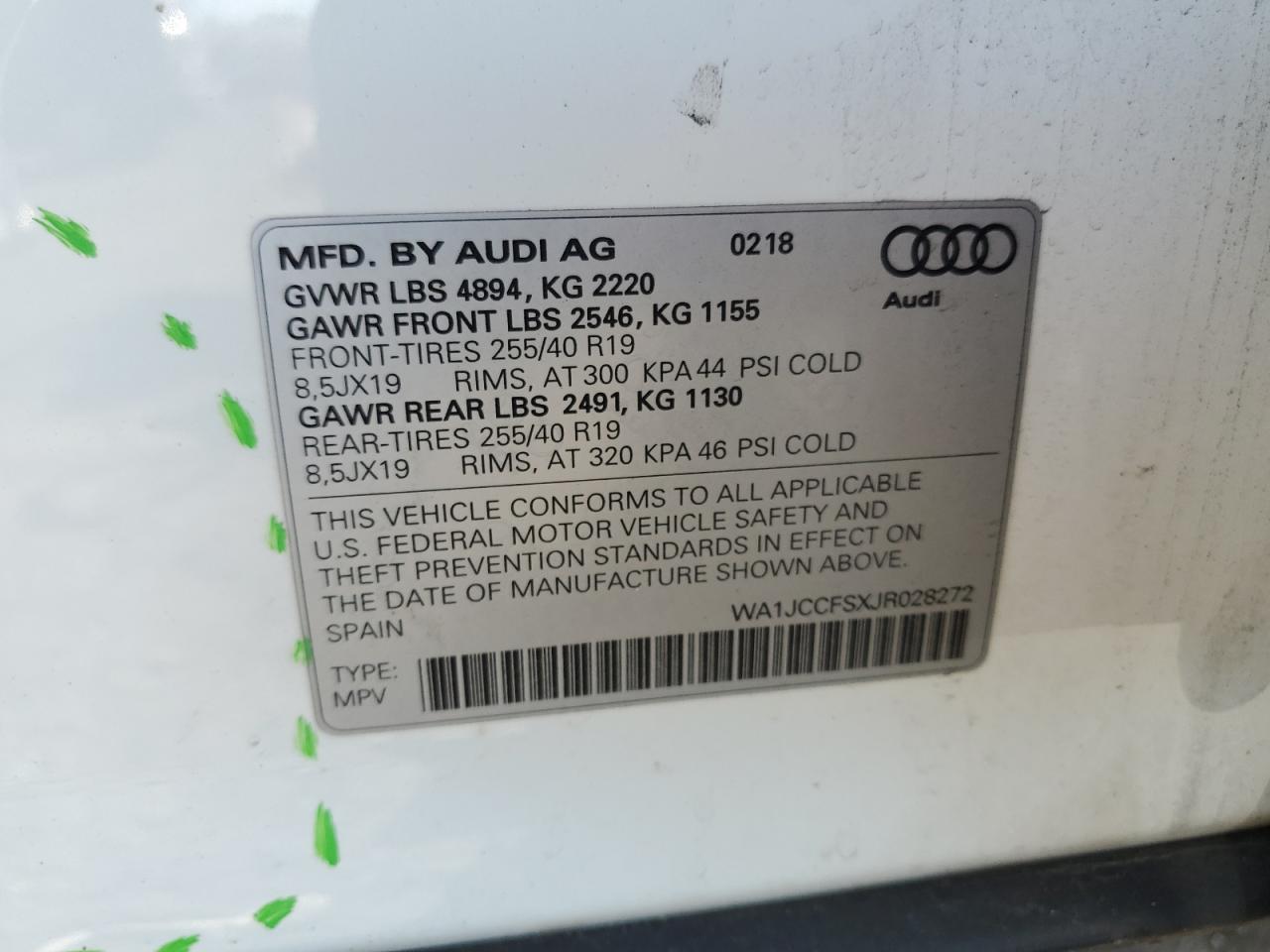 2018 Audi Q3 Premium Plus VIN: WA1JCCFSXJR028272 Lot: 78258314