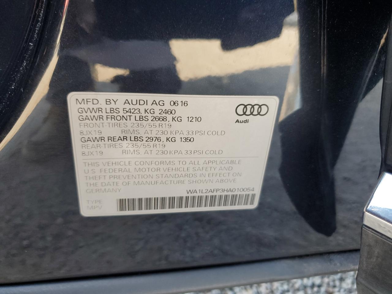 2017 Audi Q5 Premium Plus VIN: WA1L2AFP3HA010054 Lot: 74775664