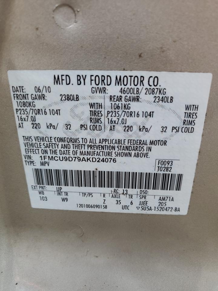 1FMCU9D79AKD24076 2010 Ford Escape Xlt