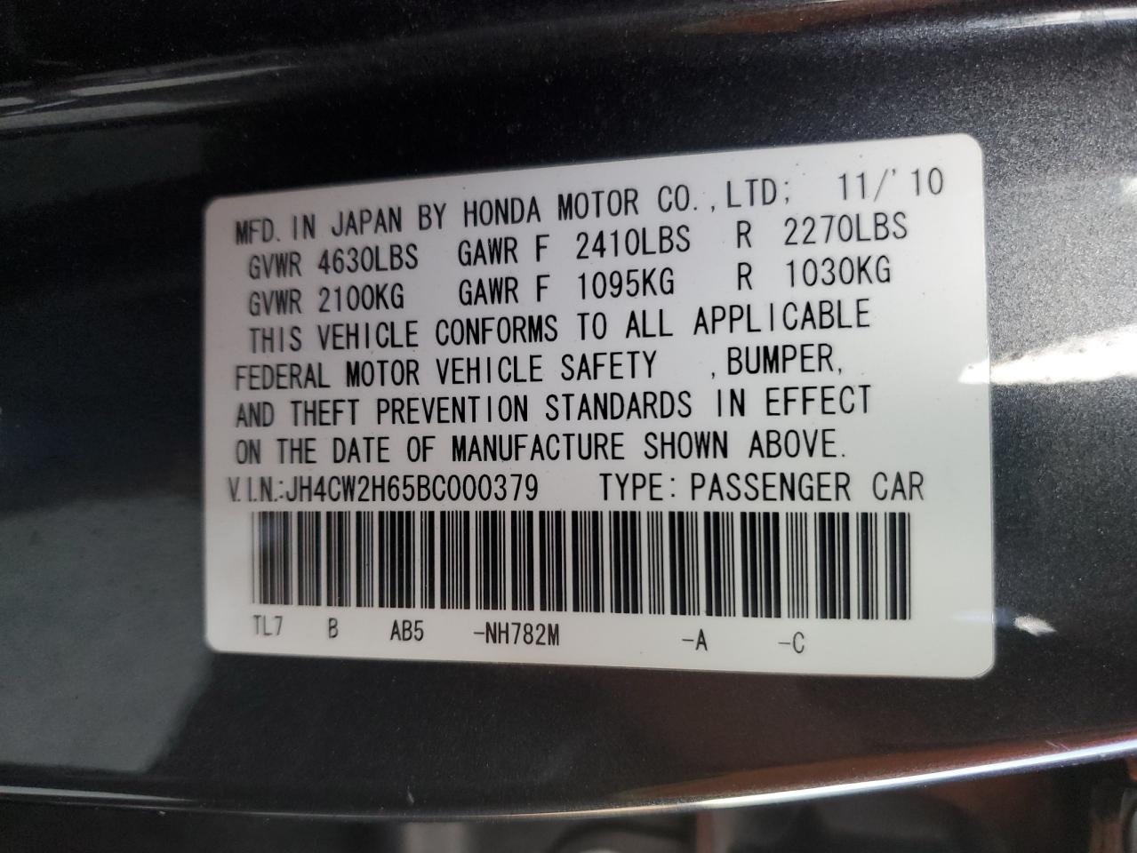 JH4CW2H65BC000379 2011 Acura Tsx