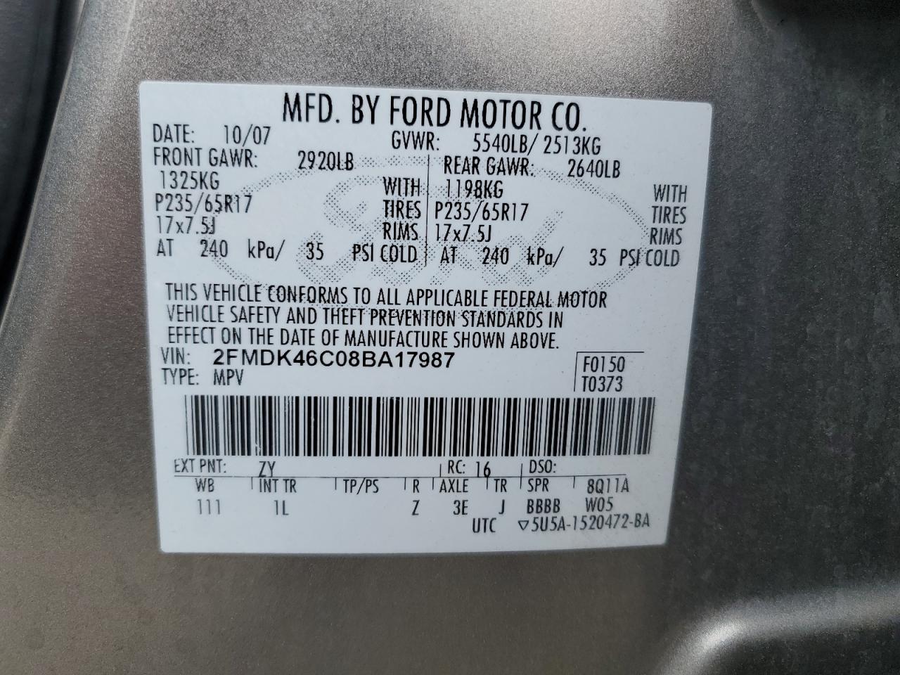 2FMDK46C08BA17987 2008 Ford Edge Se