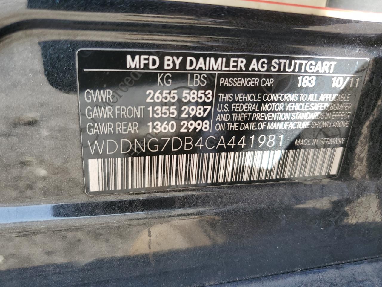 WDDNG7DB4CA441981 2012 Mercedes-Benz S 550