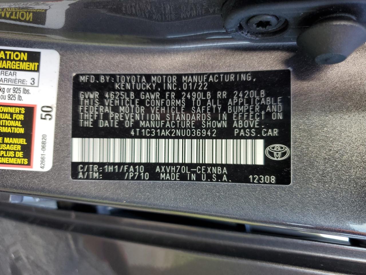 4T1C31AK2NU036942 2022 Toyota Camry Le