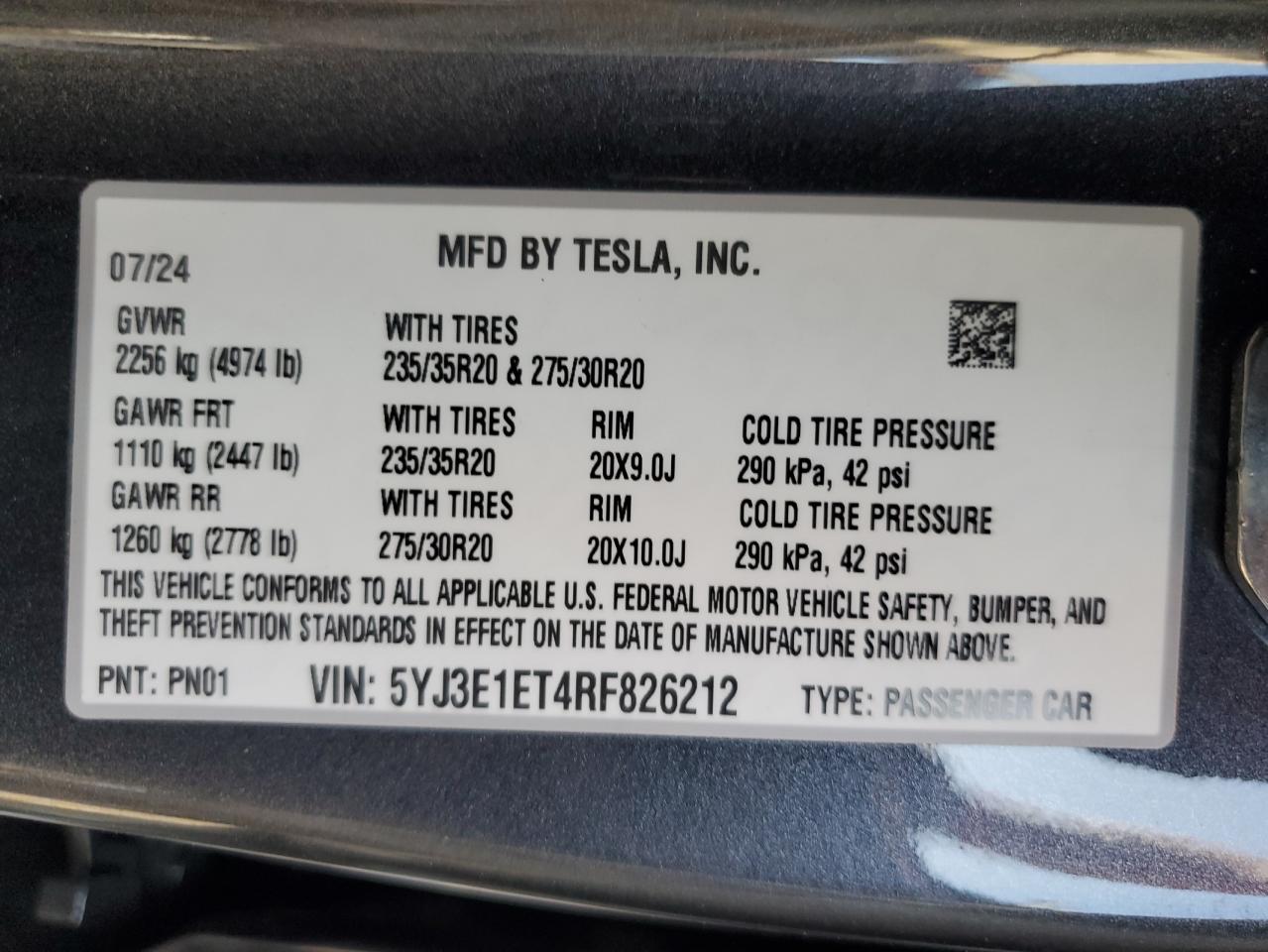 2024 Tesla Model 3 VIN: 5YJ3E1ET4RF826212 Lot: 76991004