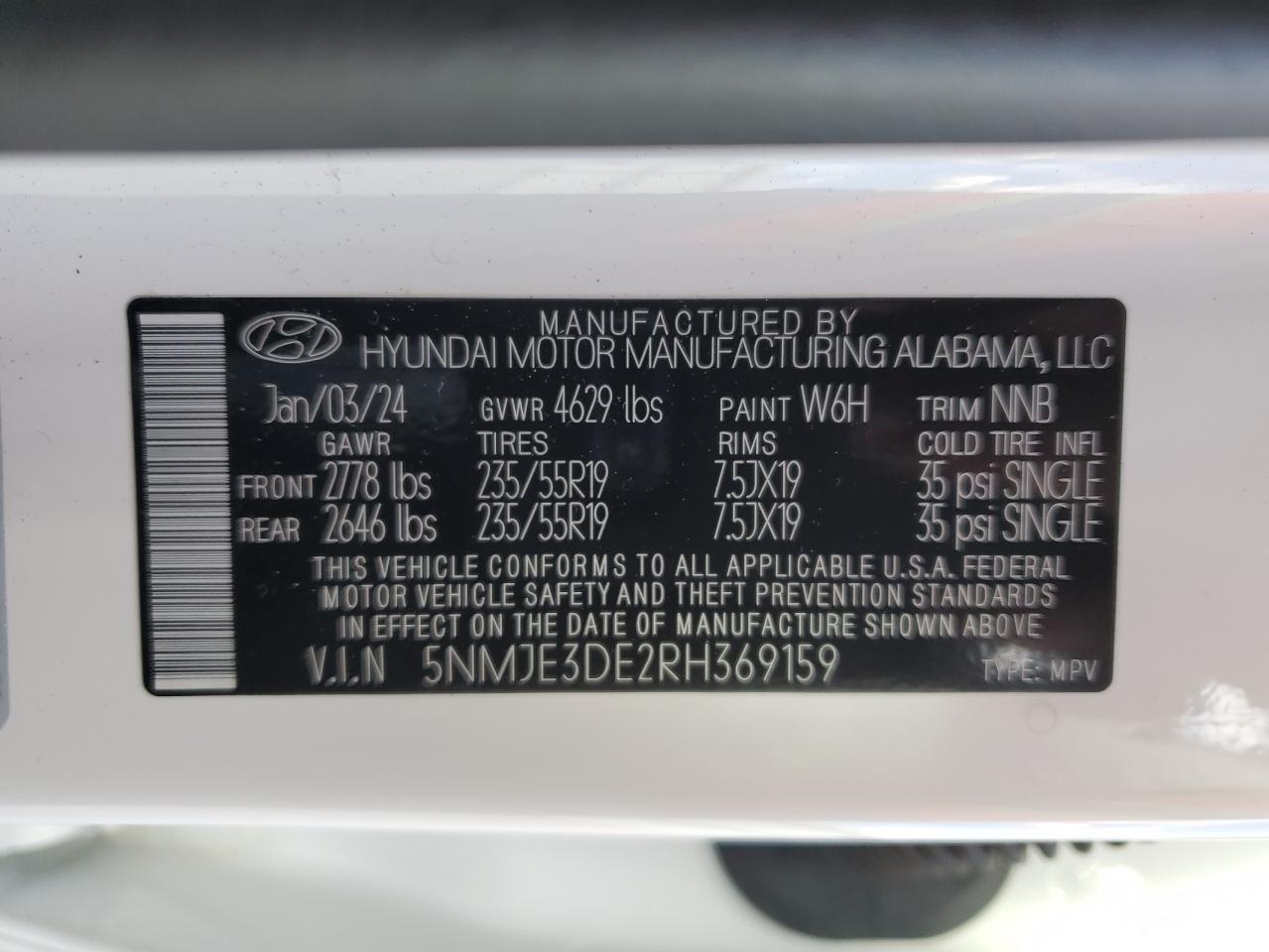 5NMJE3DE2RH369159 2024 Hyundai Tucson Limited