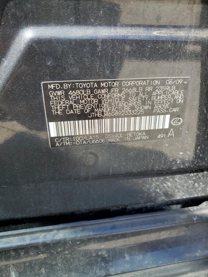 2009 Lexus Es 350 VIN: JTHBJ46G892333225 Lot: 74263174