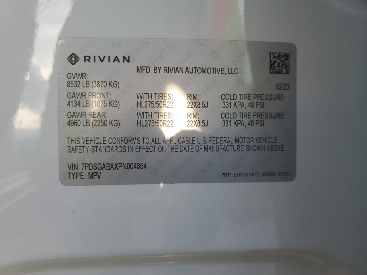 2023 Rivian R1S Adventure VIN: 7PDSGABAXPN004854 Lot: 75369664