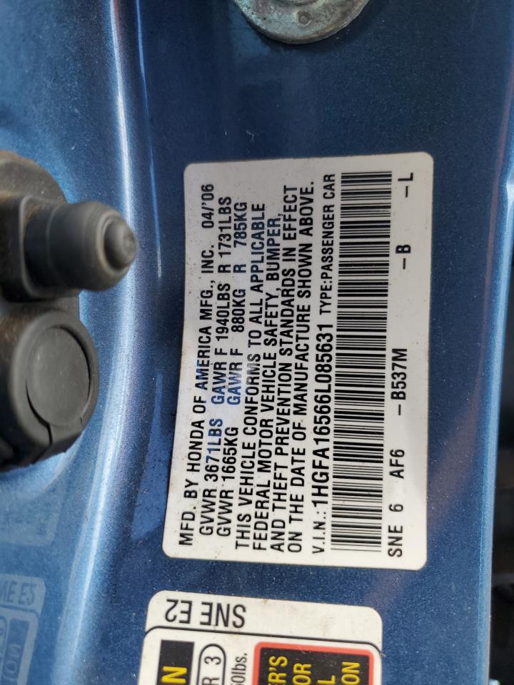 1HGFA16566L085631 2006 Honda Civic Lx