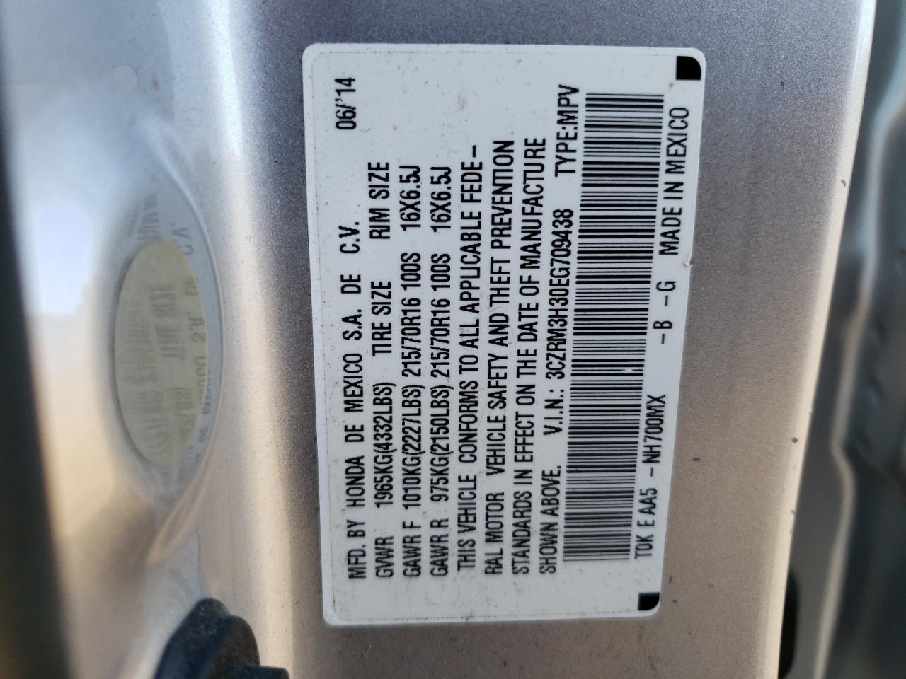 2014 Honda Cr-V Lx VIN: 3CZRM3H30EG709438 Lot: 76879594