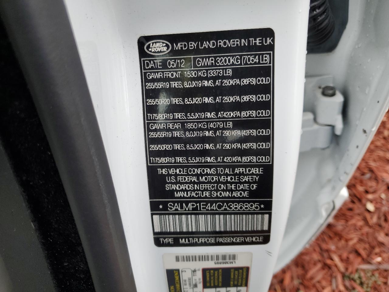 2012 Land Rover Range Rover Autobiography VIN: SALMP1E44CA386895 Lot: 74679604