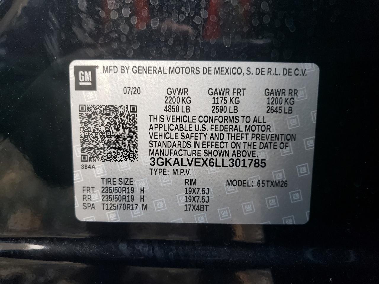 3GKALVEX6LL301785 2020 GMC Terrain Slt