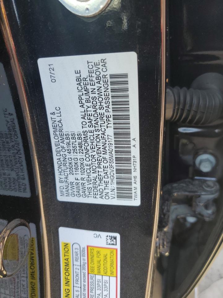 1HGCV3F55MA019177 2021 Honda Accord Hybrid Exl