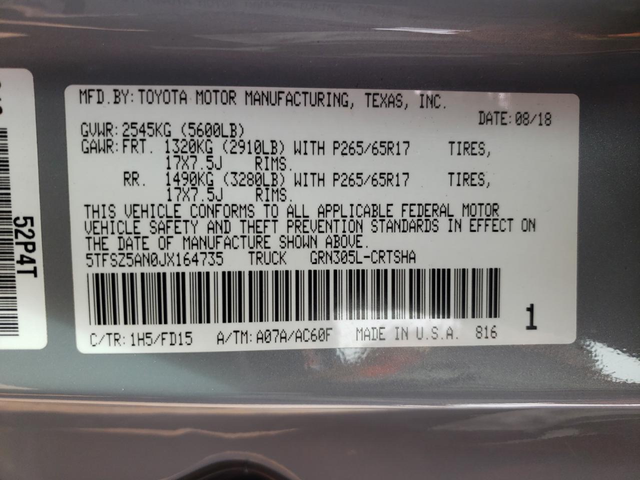 5TFSZ5AN0JX164735 2018 Toyota Tacoma Access Cab