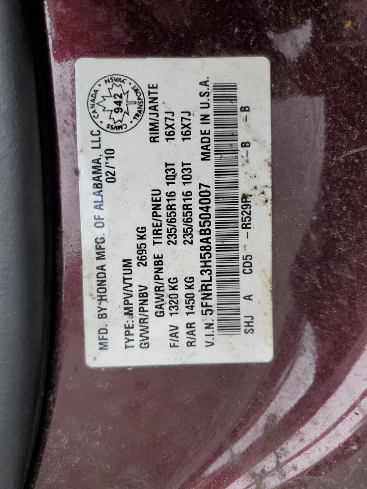 5FNRL3H58AB504007 2010 Honda Odyssey Ex