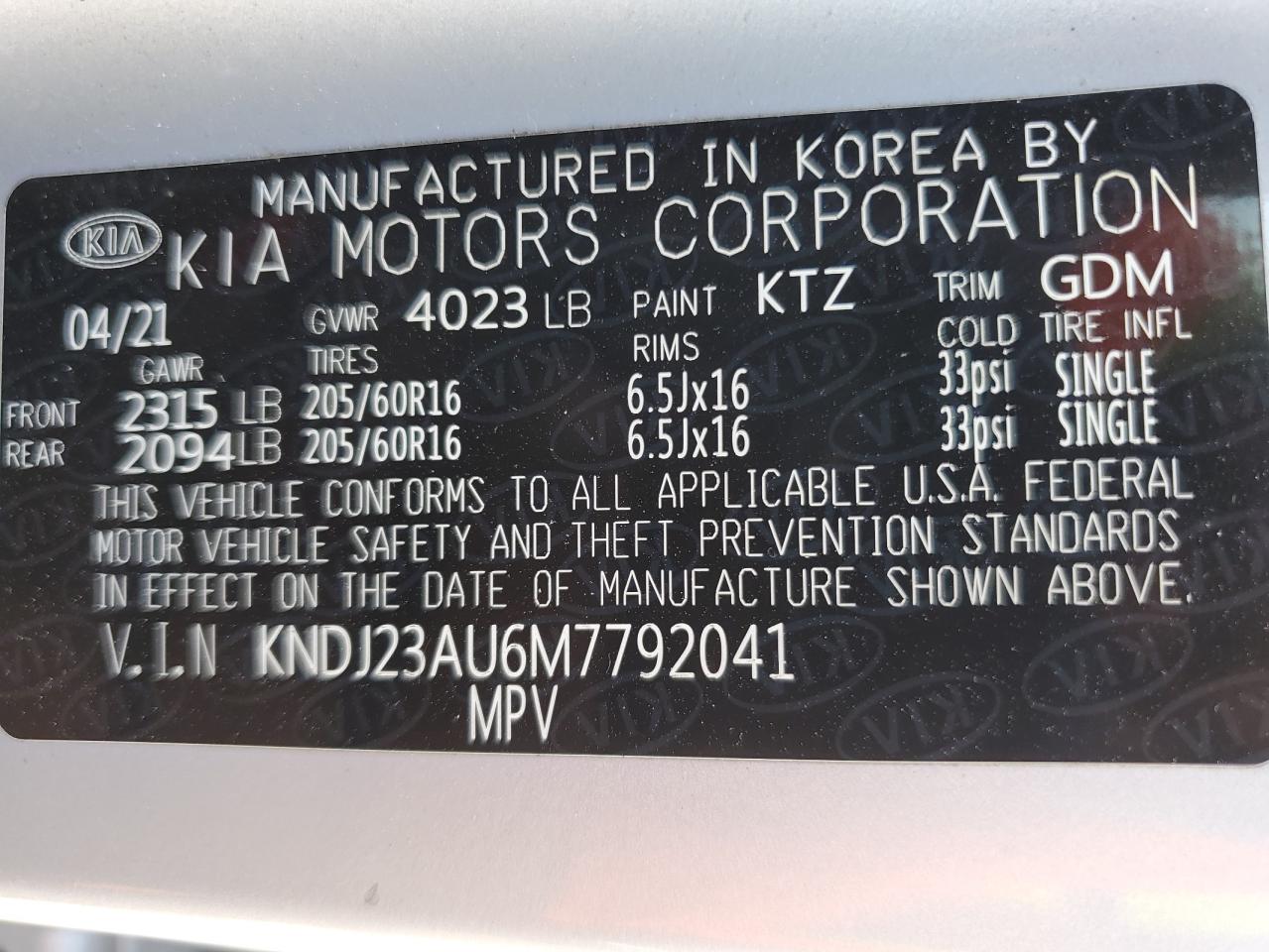 KNDJ23AU6M7792041 2021 Kia Soul Lx