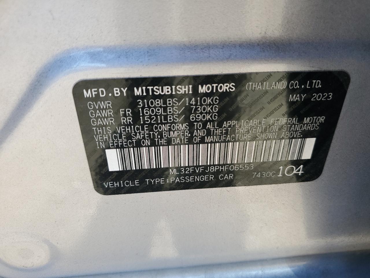 2023 Mitsubishi Mirage G4 Se VIN: ML32FVFJ8PHF06553 Lot: 73651774