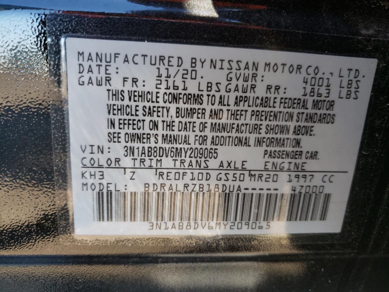 2021 Nissan Sentra Sr VIN: 3N1AB8DV6MY209065 Lot: 75727594