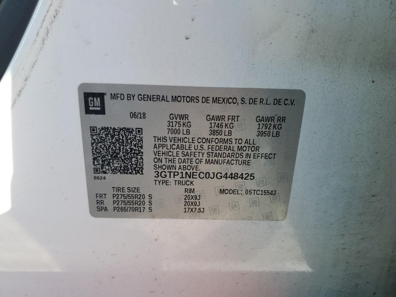 3GTP1NEC0JG448425 2018 GMC Sierra C1500 Slt