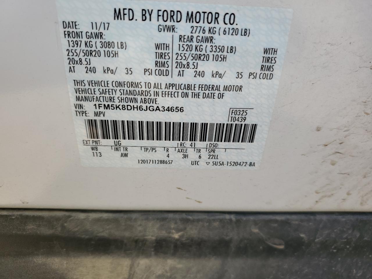 1FM5K8DH6JGA34656 2018 Ford Explorer Xlt