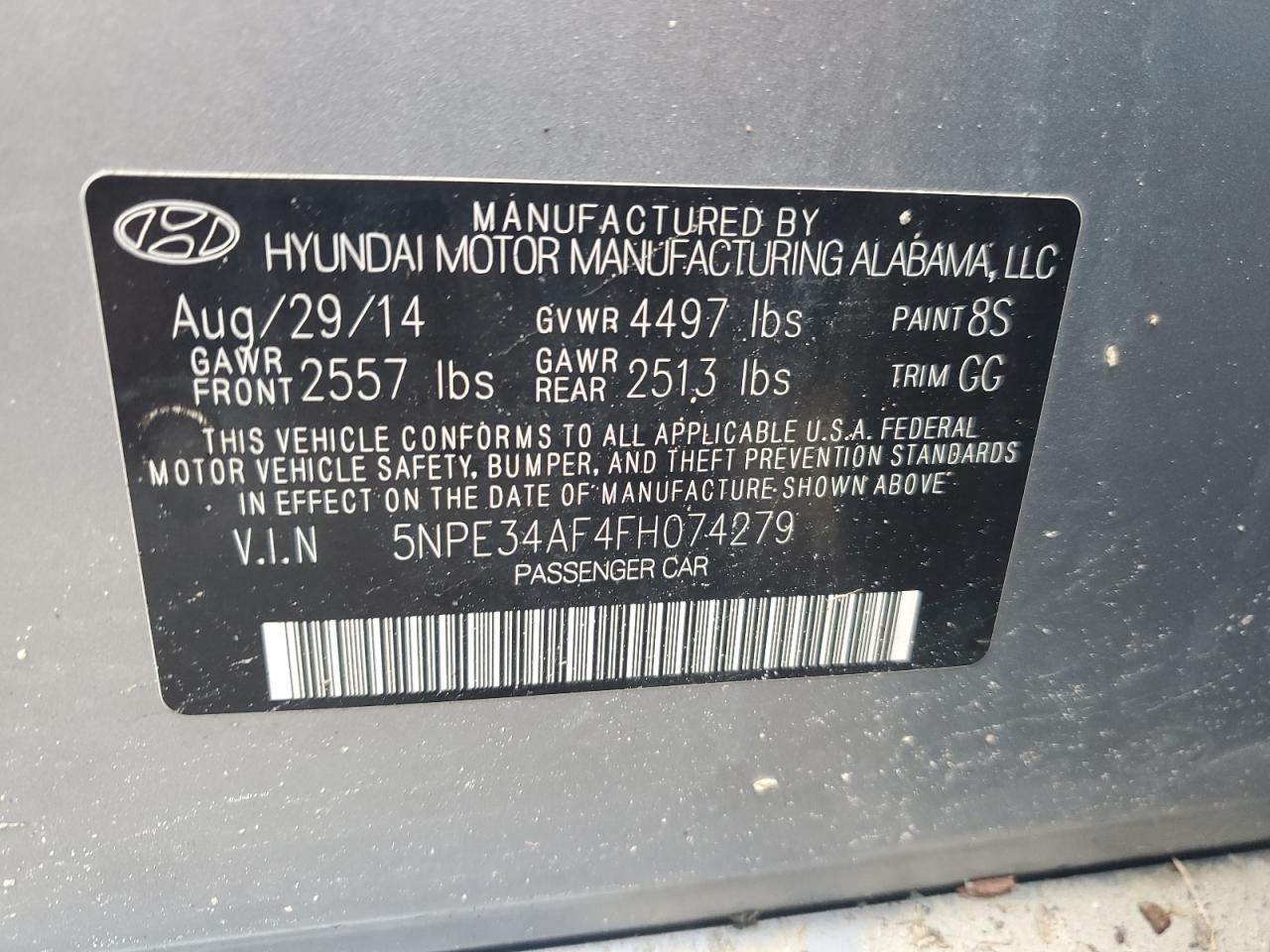 5NPE34AF4FH074279 2015 Hyundai Sonata Sport