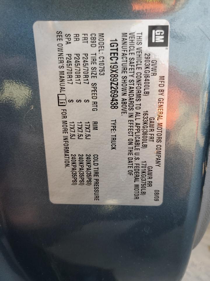 2009 GMC Sierra C1500 VIN: 1GTEC19X89Z269438 Lot: 73713864