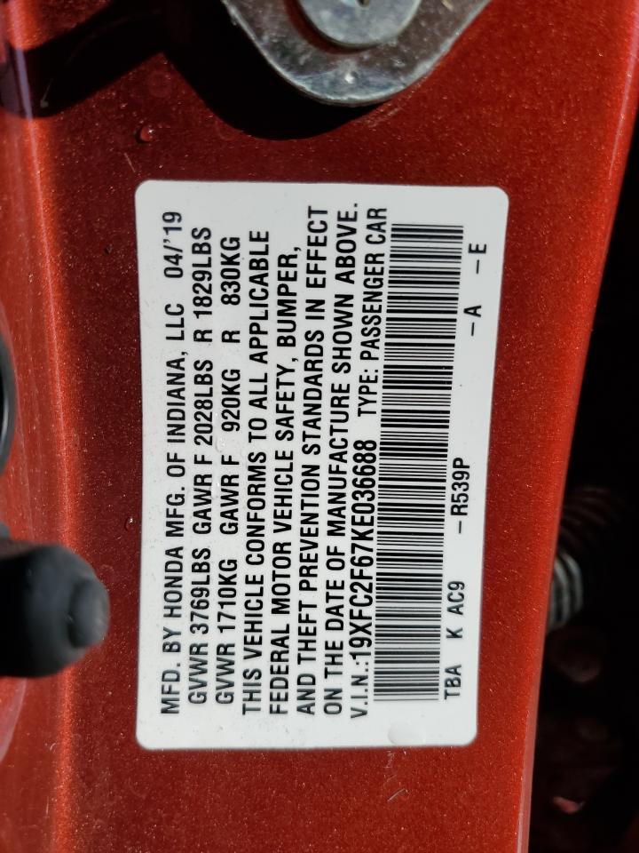 19XFC2F67KE036688 2019 Honda Civic Lx