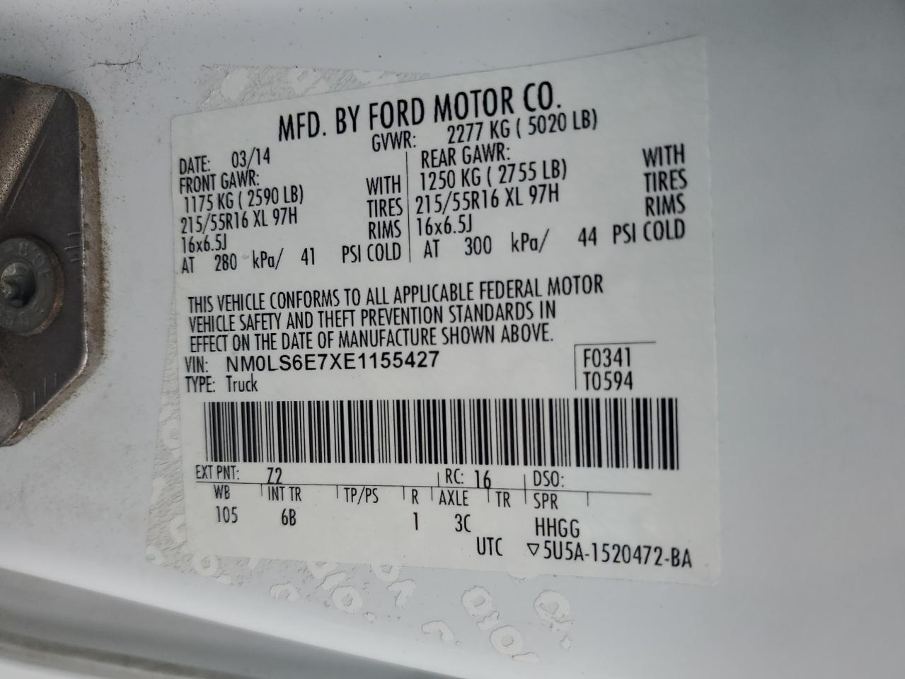 NM0LS6E7XE1155427 2014 Ford Transit Connect Xl