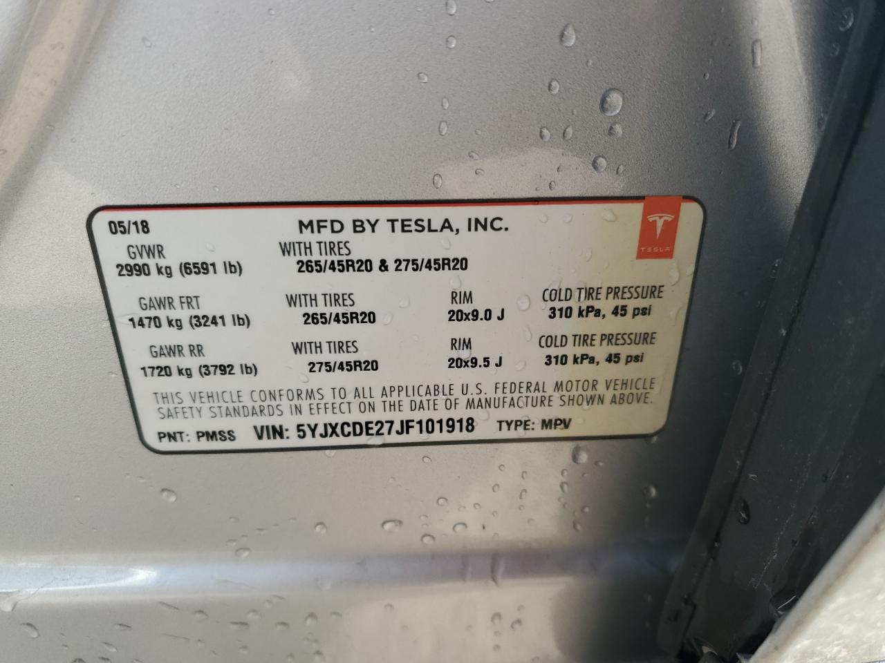 5YJXCDE27JF101918 2018 Tesla Model X