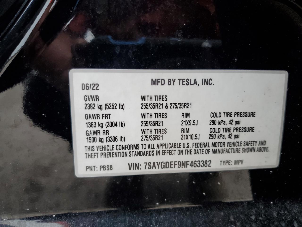 2022 Tesla Model Y VIN: 7SAYGDEF9NF463382 Lot: 75534104