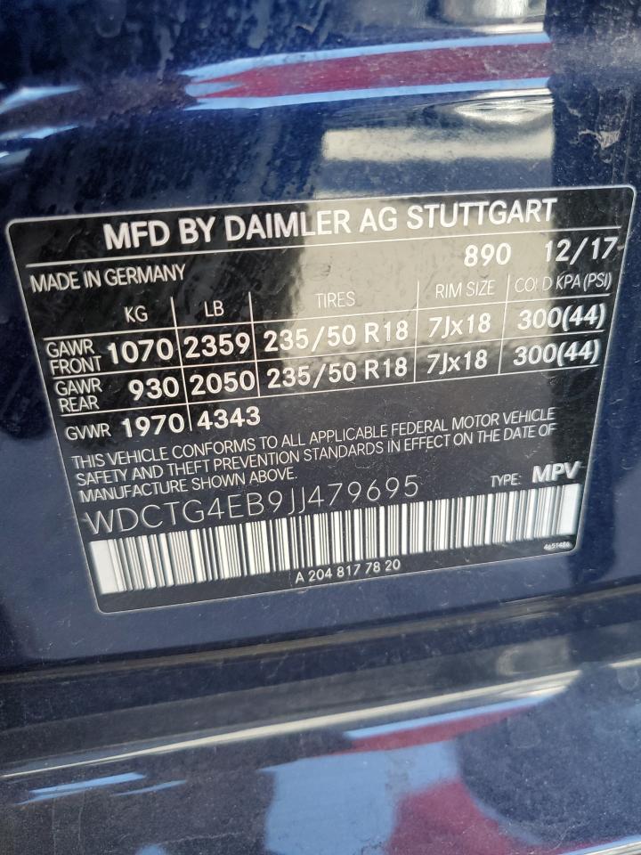 WDCTG4EB9JJ479695 2018 Mercedes-Benz Gla 250