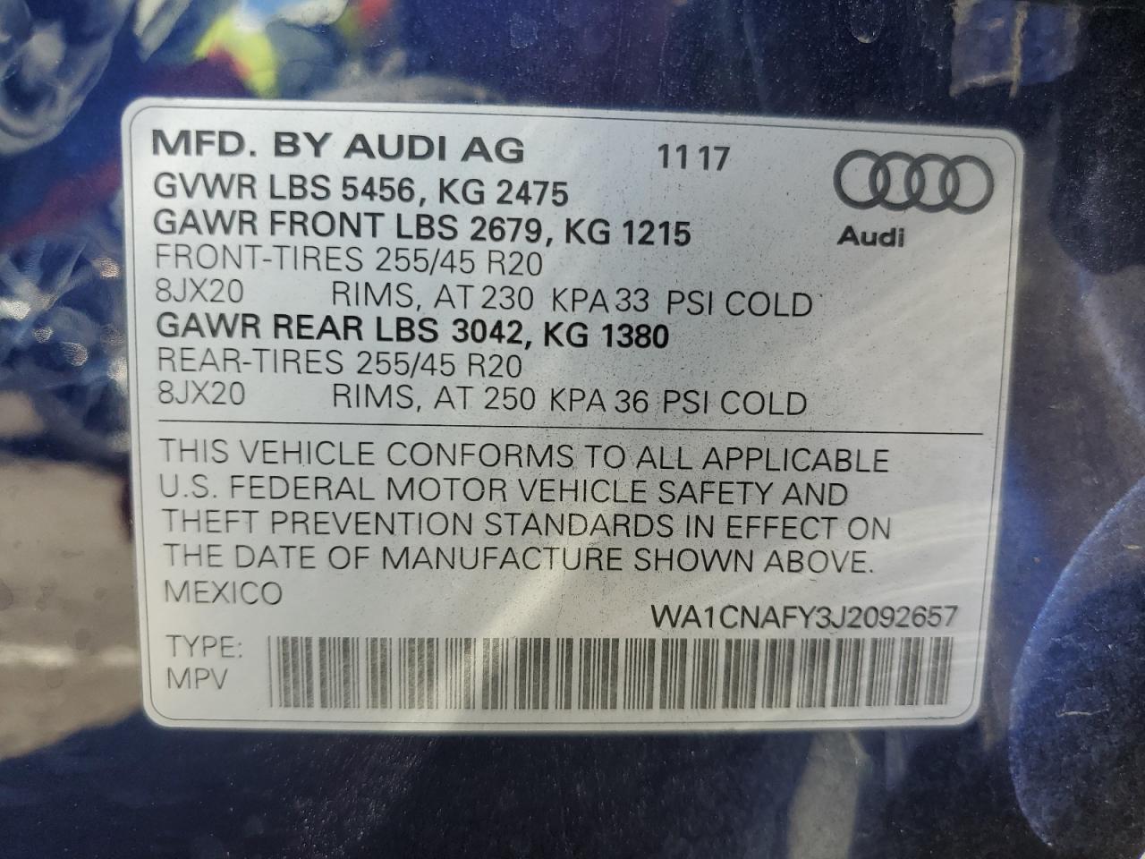 WA1CNAFY3J2092657 2018 Audi Q5 Prestige