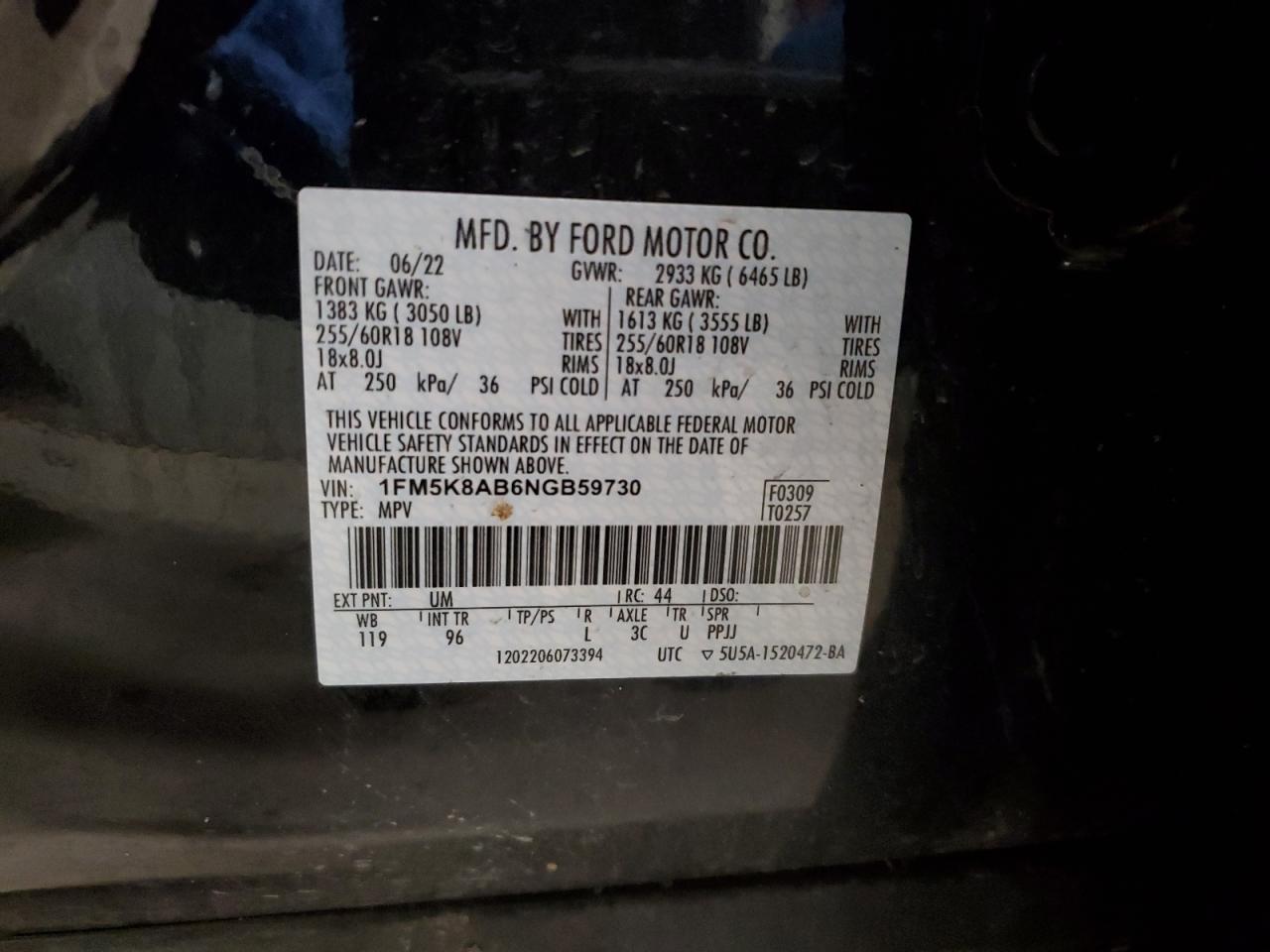 2022 Ford Explorer Police Interceptor VIN: 1FM5K8AB6NGB59730 Lot: 75881294