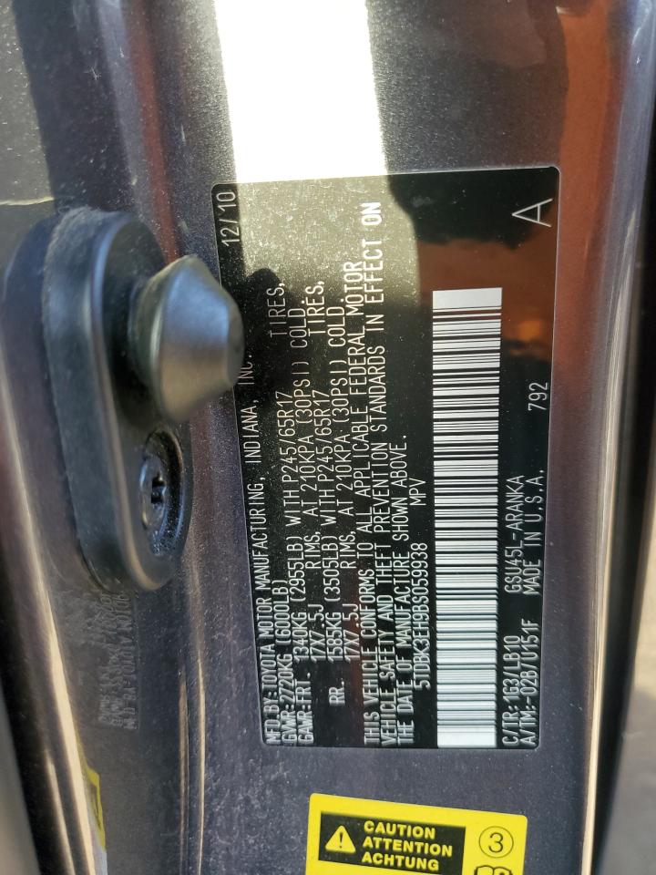 2011 Toyota Highlander Base VIN: 5TDBK3EH9BS059938 Lot: 77233944