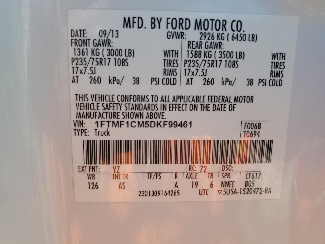 VIN 1FTMF1CM5DKF99461 2013 FORD All Models no.12