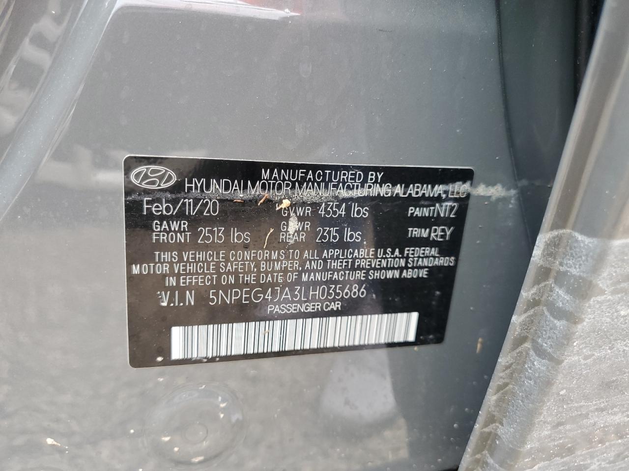 5NPEG4JA3LH035686 2020 Hyundai Sonata Se