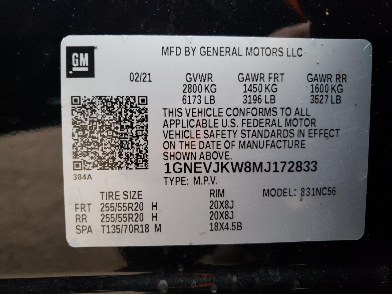 2021 Chevrolet Traverse Rs VIN: 1GNEVJKW8MJ172833 Lot: 73617774