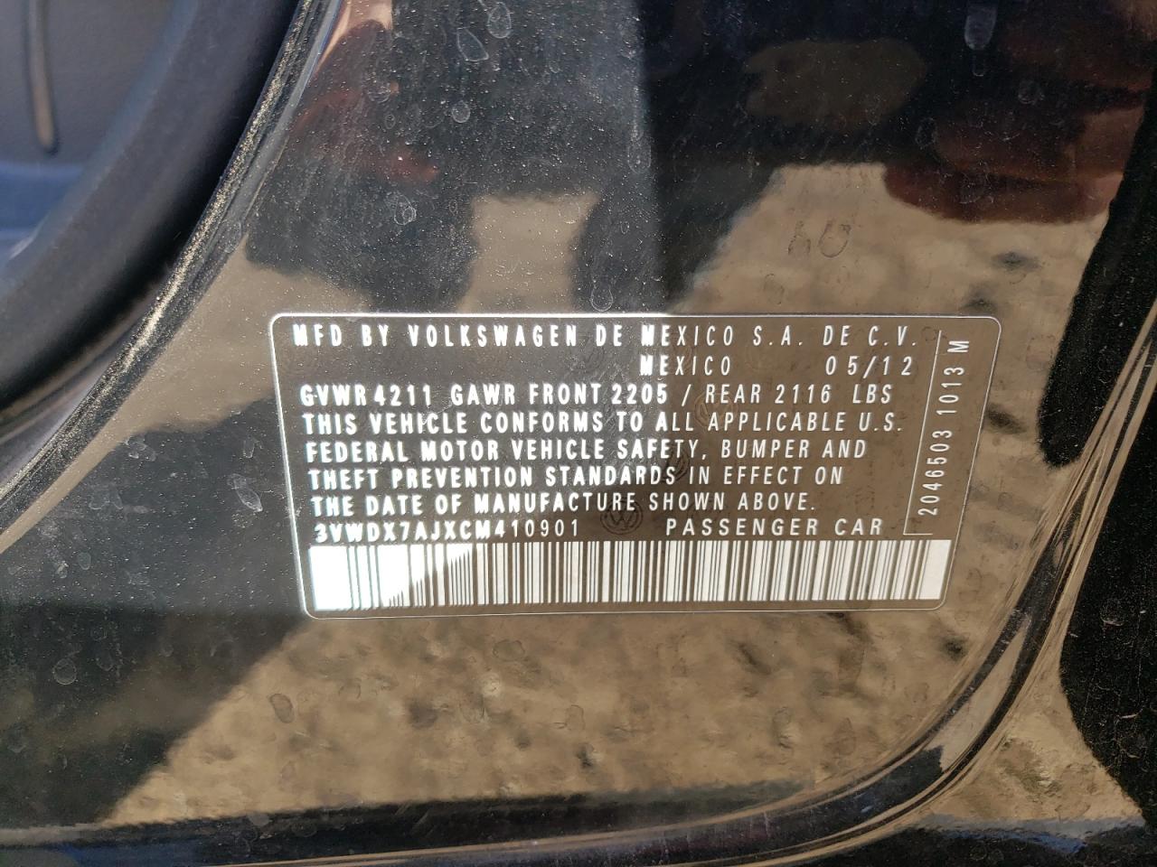 2012 Volkswagen Jetta Se VIN: 3VWDX7AJXCM410901 Lot: 76635614