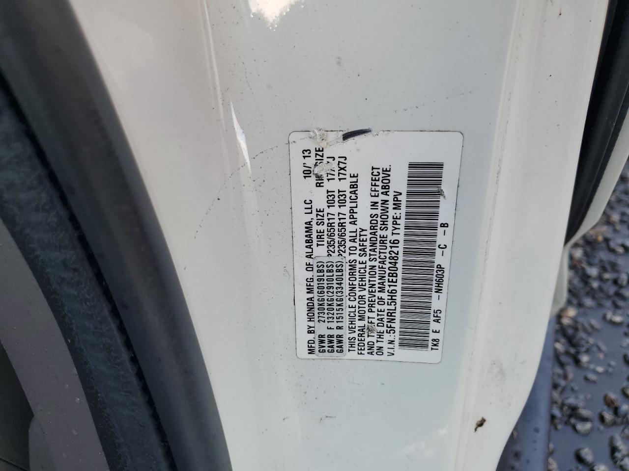 5FNRL5H61EB048216 2014 Honda Odyssey Exl