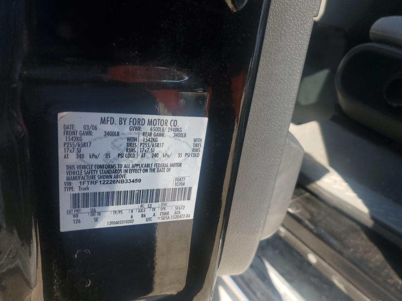 2006 Ford F150 VIN: 1FTRF12226NB33459 Lot: 75644304