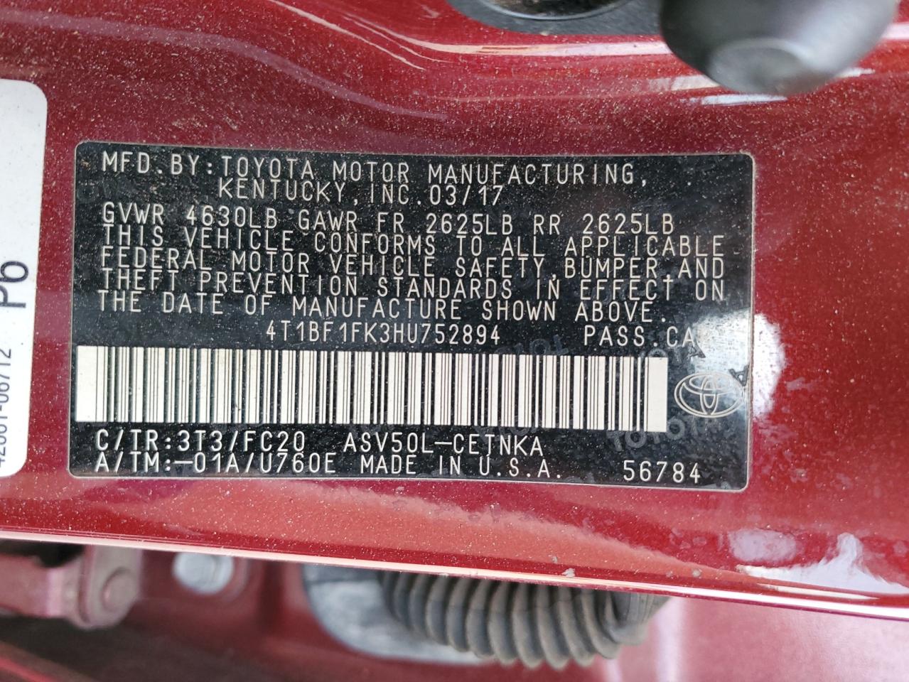 4T1BF1FK3HU752894 2017 TOYOTA CAMRY - Image 12