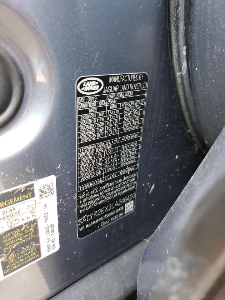 2020 Land Rover Range Rover Velar R-Dynamic S VIN: SALYK2EX3LA246420 Lot: 73701824